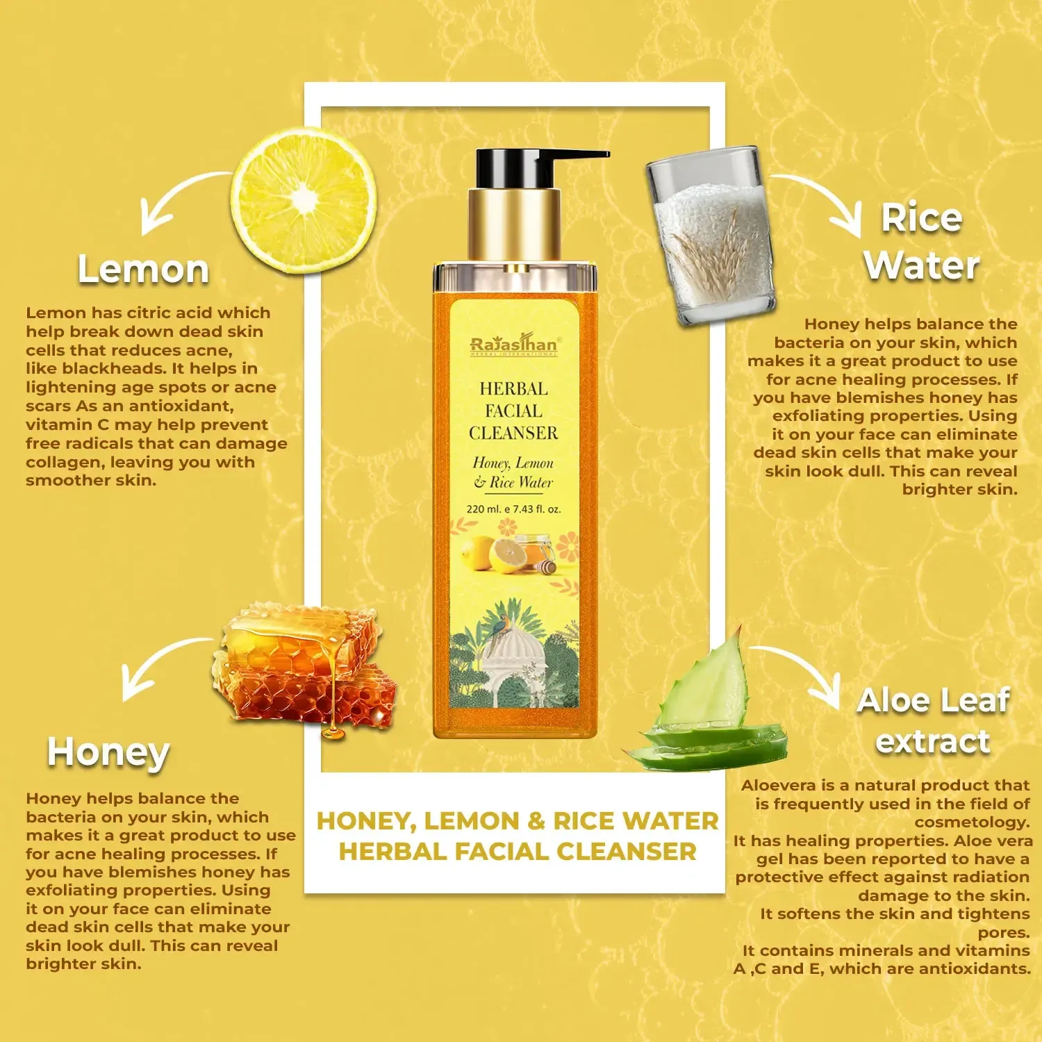herbs in honey lemon rice water herbal facial cleanser