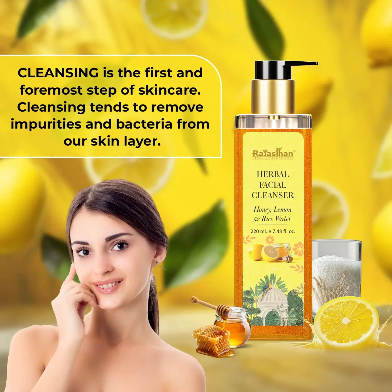 honey lemon rice water herbal facial cleanser deep cleansing