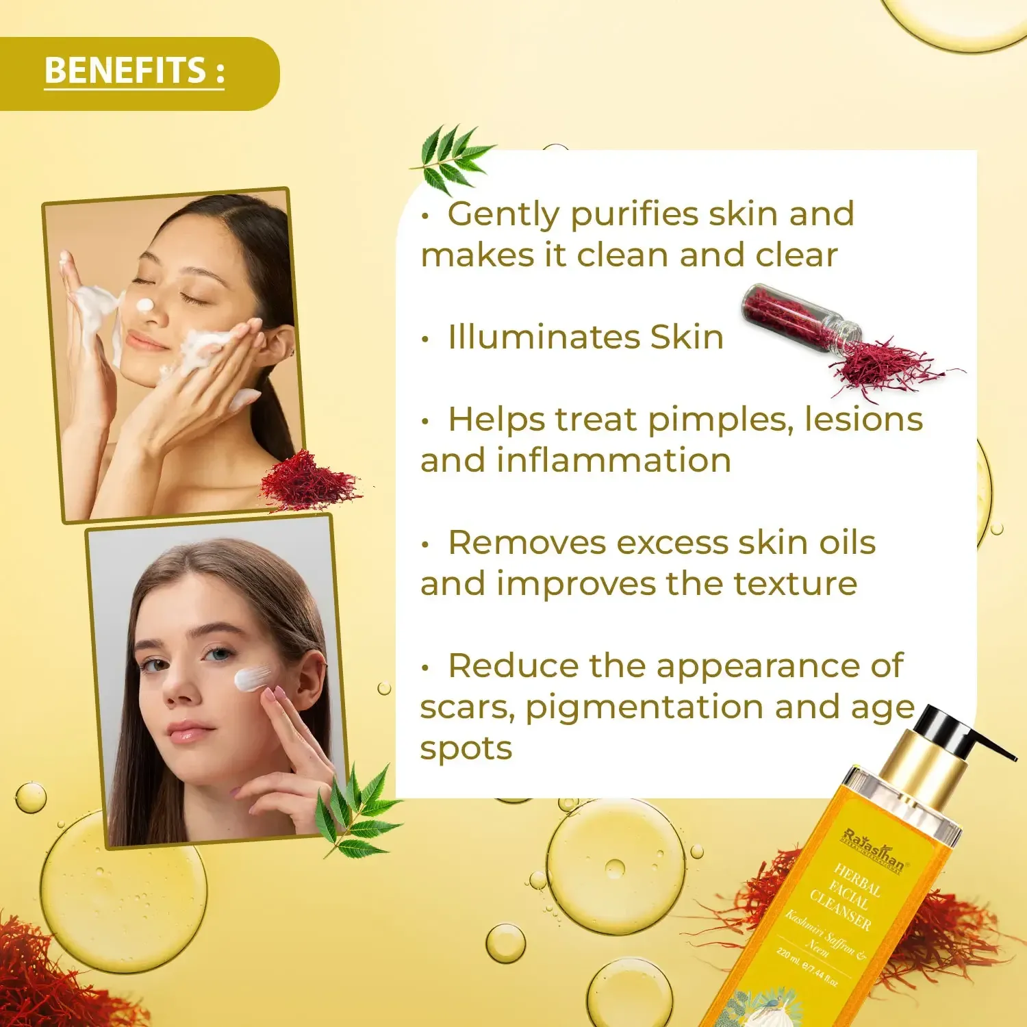 benefits of kashmiri saffron and neem herbal facial cleanser