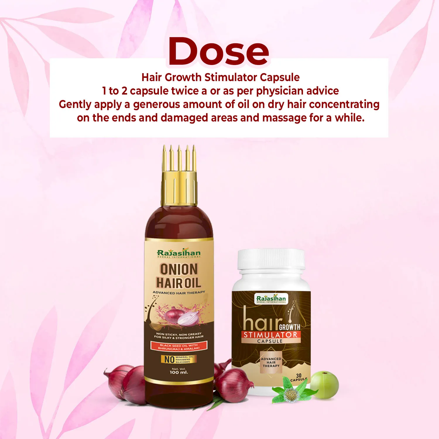 dosages of onion hair oil hair growth stimulator capsule combo pack